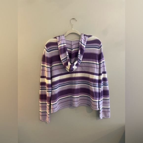 Y2K Styled Sonoma Multi Colored Purple Stripped Sweater with Hood - Picture 3 of 4